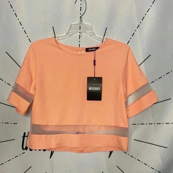 Missguided Coral Pink Sheer Insert Crop Top - Picture 2 of 5